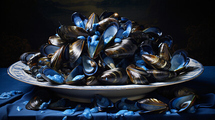 Blue mussels in plate
