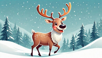 Cute winter reindeer with copy space