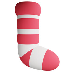 Christmas sock clipart flat design icon isolated on transparent background, 3D render Christmas and New year concept 2