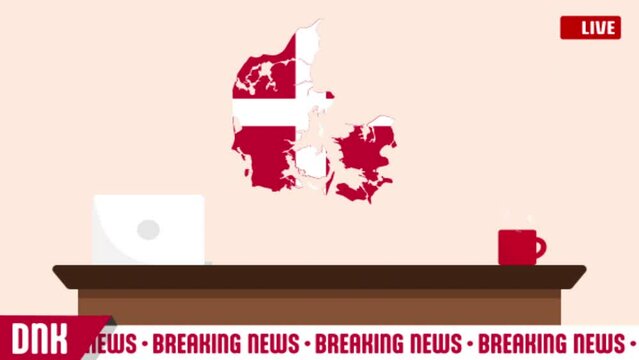 2d animation of Denmark live breaking news style, with empty space, Template