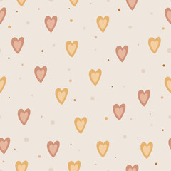 Hand drawn cute hearts in boho style. Funny seamless pattern for decorating baby , textiles, clothes. Kids print in Scandinavian style.