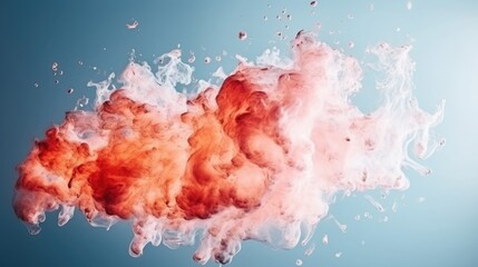 A smoke cloud in red and white colours on a light blue background