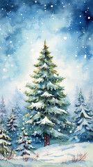 Obraz premium watercolor, christmas, december, costume, merry, present, new year, christmas tree, scenery