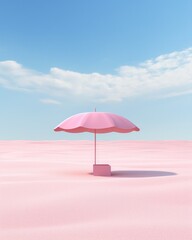 A vibrant pink umbrella stands out against the barren desert landscape, a pop of color in a sea of sand and sky, a symbol of hope and protection in the midst of the harsh outdoors