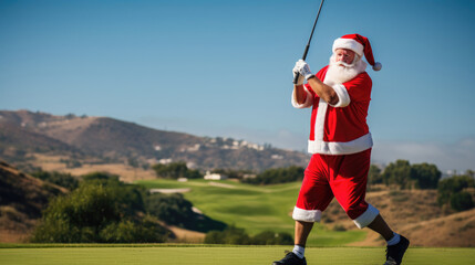 Obraz premium Santa swings on a vibrant golf course