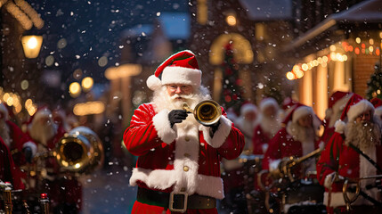 Santa Claus leading marching band