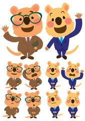 ビジネスマン風のスーツを着たクアッカワラビーの上司と部下のベクターイラストセット