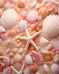 A vibrant ocean community of animal invertebrates, including colorful shells and majestic starfish, dance in the salty sea breeze, celebrating the beauty of life and nature's endless wonder