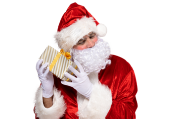 PNG, Santa Claus with gifts in hands, isolated on white background.