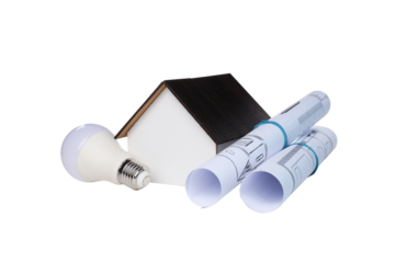 PNG,decorative house with a light bulb, isolated on white background