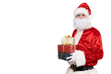 PNG, Santa Claus with gifts in hands, isolated on white background.