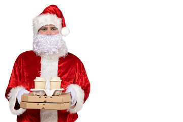 PNG Santa Claus delivering food isolated on white background.