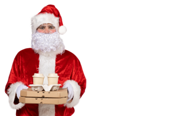 PNG Santa Claus delivering food isolated on white background.