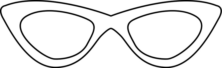 Thin contour line of Elongated cat eye glasses. Eye protection accessory liner icon. Health and vision protection. Simple black and white vector isolated on white background
