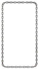 Discover a vertical rectangle frame formed by meticulously designed metal chains in this 3D render. Delivered in PNG format, it features rounded corners and a flawlessly transparent background