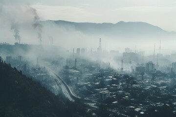 Smog vs. Clean cityscape: Sustainability's impact on climate change. - obrazy, fototapety, plakaty