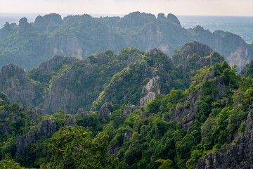 A viewpoint in top of limestone mountains over the city in Phitsanulok province, Thailand