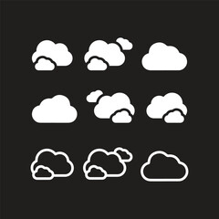 Set of cartoon cloud in a flat design. White cloud collection Cloud icon set - vector. cloud symbol in line and glyph style.