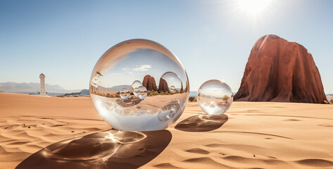 a revolution of a glass ball in the desert