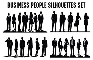 Business people vector Silhouettes Set, Corporate Men and Women silhouette Bundle isolated on a white background