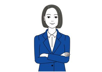 笑顔で腕組みをしているスーツ姿の女性