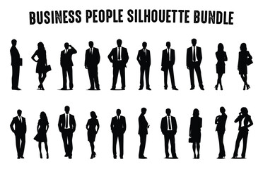 Business people vector Silhouettes Set, Corporate Men and Women silhouette Bundle isolated on a white background