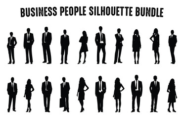 Business people vector Silhouettes Set, Corporate Men and Women silhouette Bundle isolated on a white background