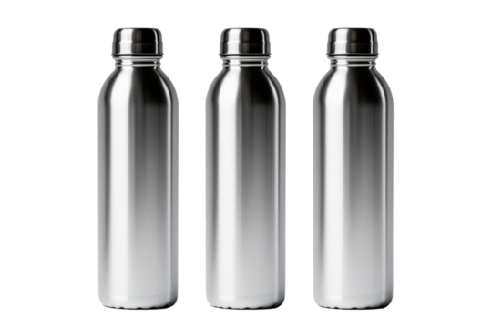 Thermos or metal or aluminum water bottles isolated on white background with space for logo, text or inscriptions.generative ai