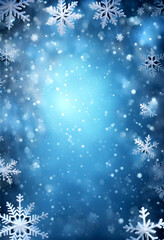 Blue sparkling Christmas and winter background with white snowflakes,