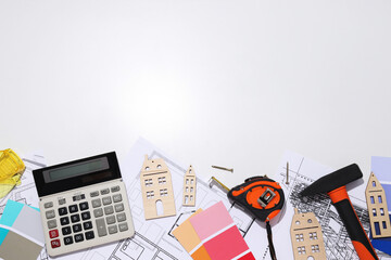 Building a house, tools on the table