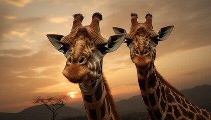 giraffes at sunset