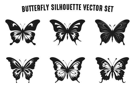 Butterfly Silhouette Vector art Set, Flying butterflies black Silhouette Clip art Collection