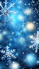 Fototapeta na wymiar Blue sparkling Christmas and winter background with white snowflakes,