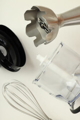 Kitchen utensils, a blender for cooking, on a light background.