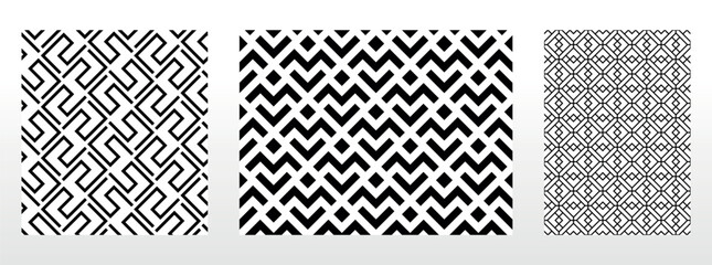 Geometric set of seamless black and white patterns. Simple vector graphics