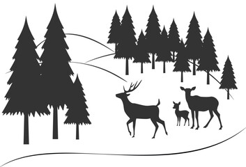 Deer family in the forest, vector illustration