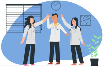 Professional Doctors celebrating the lives in free time. Healthcare vector illustration.