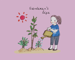 Girl growing plant, gardening, planting, growing concept