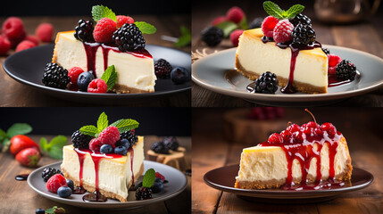 cheesecake with berries - obrazy, fototapety, plakaty