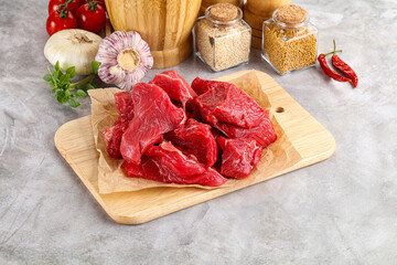 Sliced raw beef meat for cooking