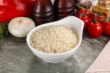 Raw delicous basmati rice heap