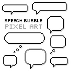 Speech bubble pixel art collection set of empty chat speech or dialogue with shadow on white background  - obrazy, fototapety, plakaty