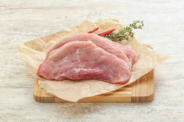 Raw pork schnitzel for roast