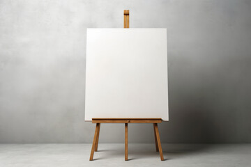 White picture or white canvas standing on an easel for painting isolated on a gray background from the wall with space for a picture, text or inscriptions.generative ai
