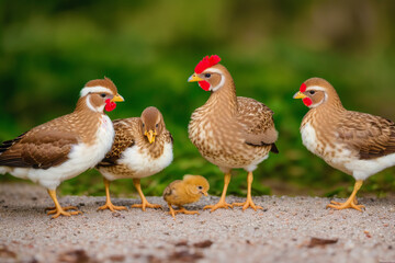 Fototapeta premium The hen with the chicks. Chicken, rooster. Life in the Henhouse. Generative AI