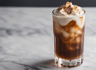 cold brew latte on white marble background

