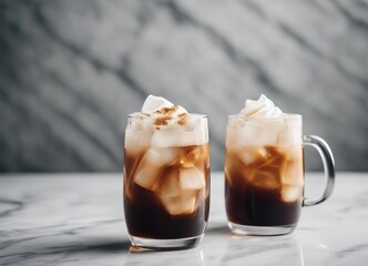 cold brew latte on white marble background

