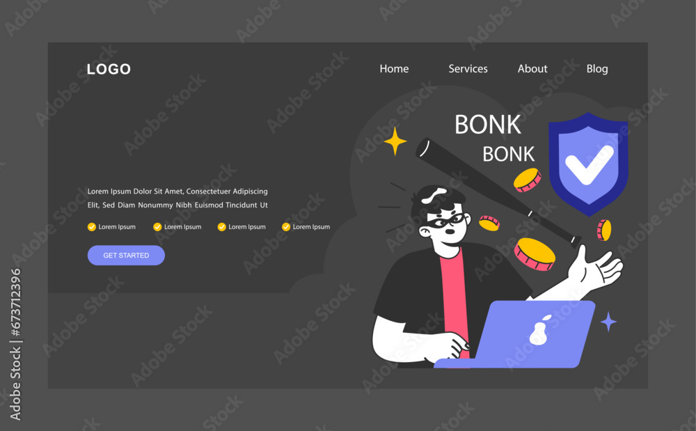 Sticker data privacy web banner or landing page dark or night mode. cyber or web security. protection of the