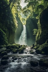 Naklejka na ściany i meble A vertical shot of a beautiful waterfall AI generated illustration