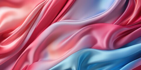Obraz premium Abstract composition: silk fabric in shades of pink and blue. Silky glossy delicate background, shiny silk abstract waves.